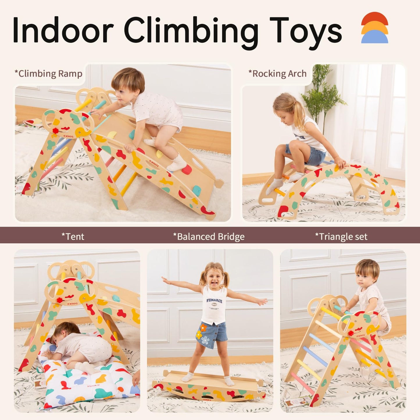 Wingyz Pikler Triangle Climbing Set with Cushion – Foldable 8-in-1 Indoor Jungle Gym for Toddlers 18 Months+