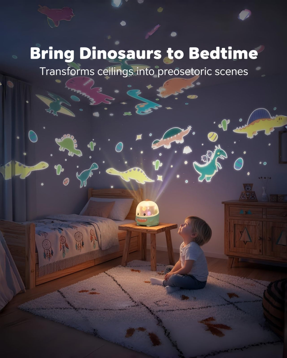 WINICE Dinosaur Projector Toy for Kids – 6 Projection Modes, Rechargeable Night Light