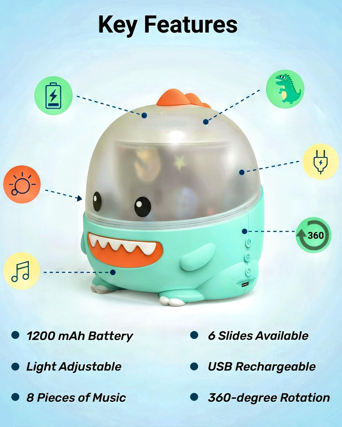 WINICE Dinosaur Projector Toy for Kids – 6 Projection Modes, Rechargeable Night Light