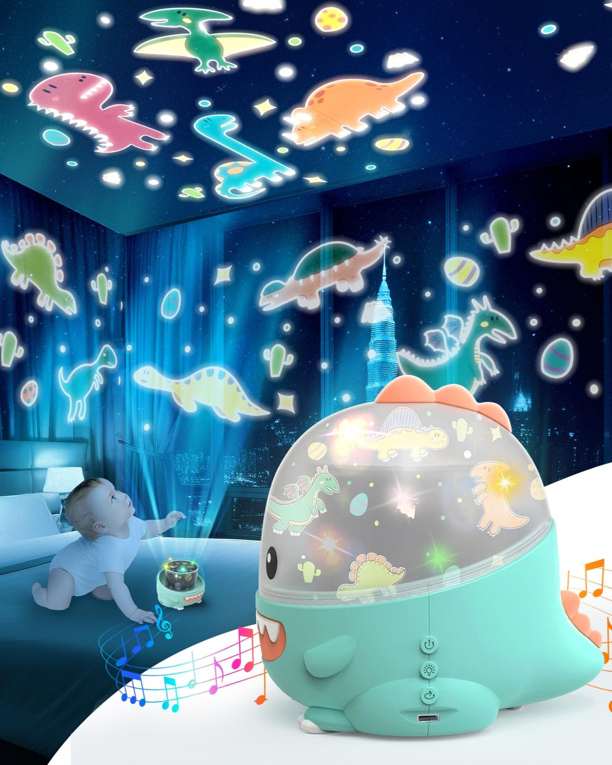 WINICE Dinosaur Projector Toy for Kids – 6 Projection Modes, Rechargeable Night Light