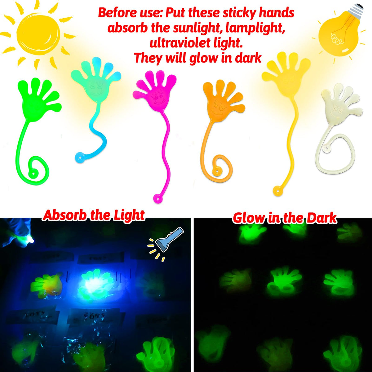 WinKingood 28-Pack Glow-in-the-Dark Sticky Hands with Valentine Cards – Party Favors