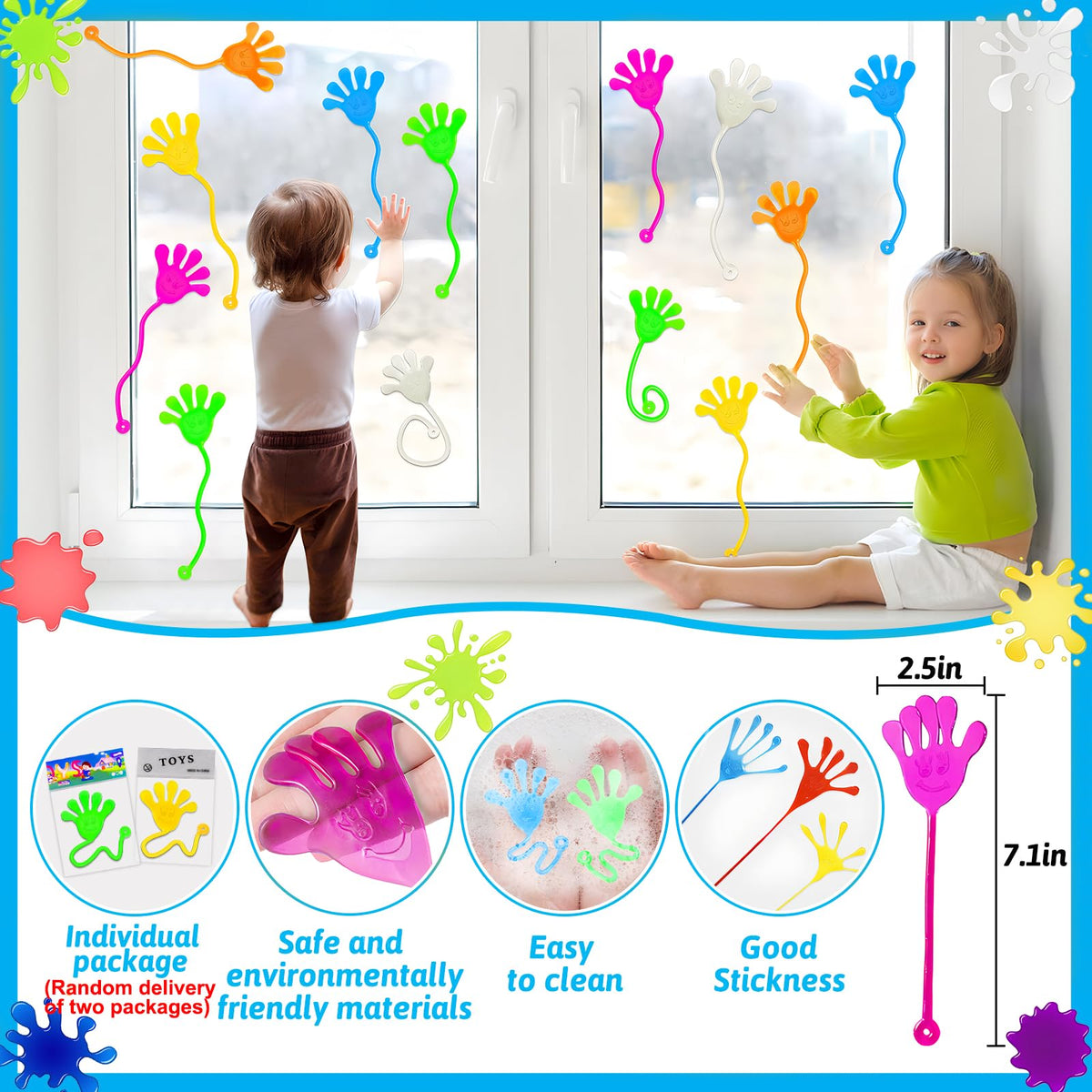 WinKingood 28-Pack Glow-in-the-Dark Sticky Hands with Valentine Cards – Party Favors