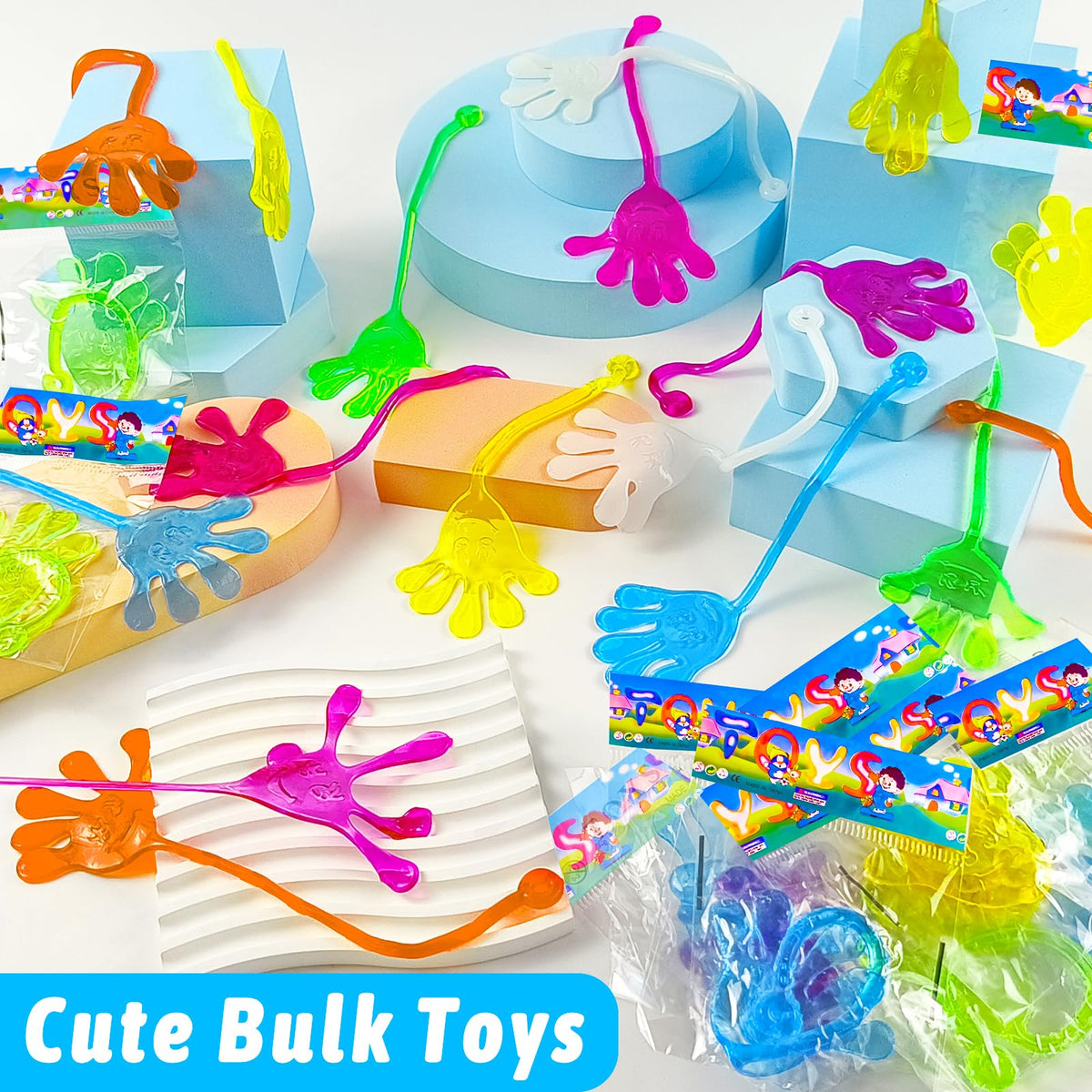 WinKingood 28-Pack Glow-in-the-Dark Sticky Hands with Valentine Cards – Party Favors