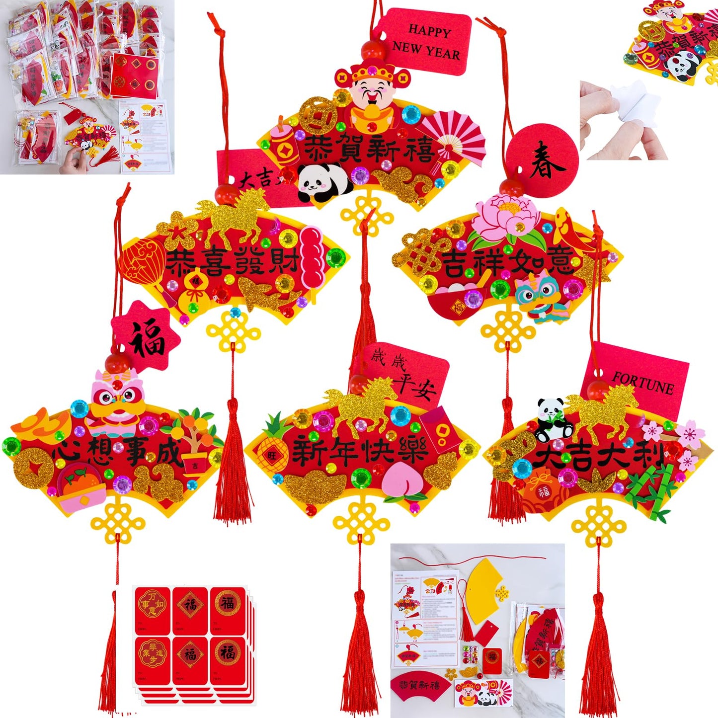 Winlyn 24 Sets DIY Chinese New Year Fan Ornaments – Horse Year 2026