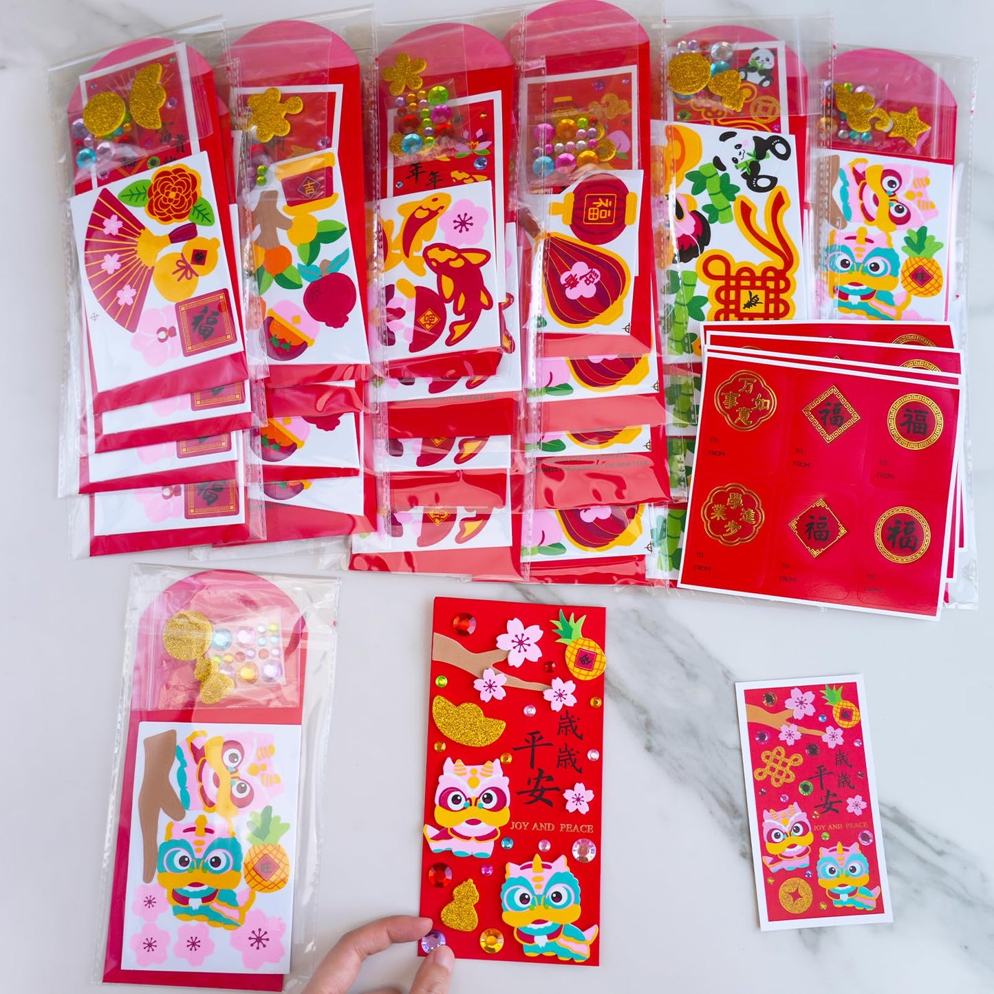 Winlyn 24-Pack Chinese New Year Red Envelopes Craft Kit | DIY Hong Bao for Kids
