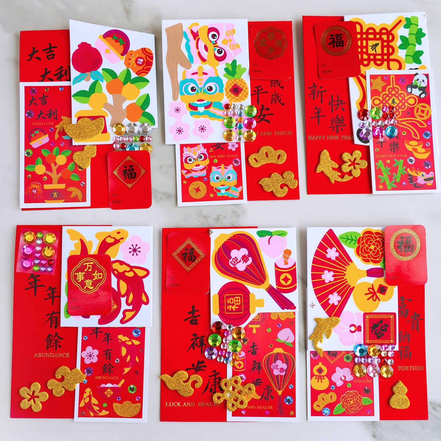 Winlyn 24-Pack Chinese New Year Red Envelopes Craft Kit | DIY Hong Bao for Kids