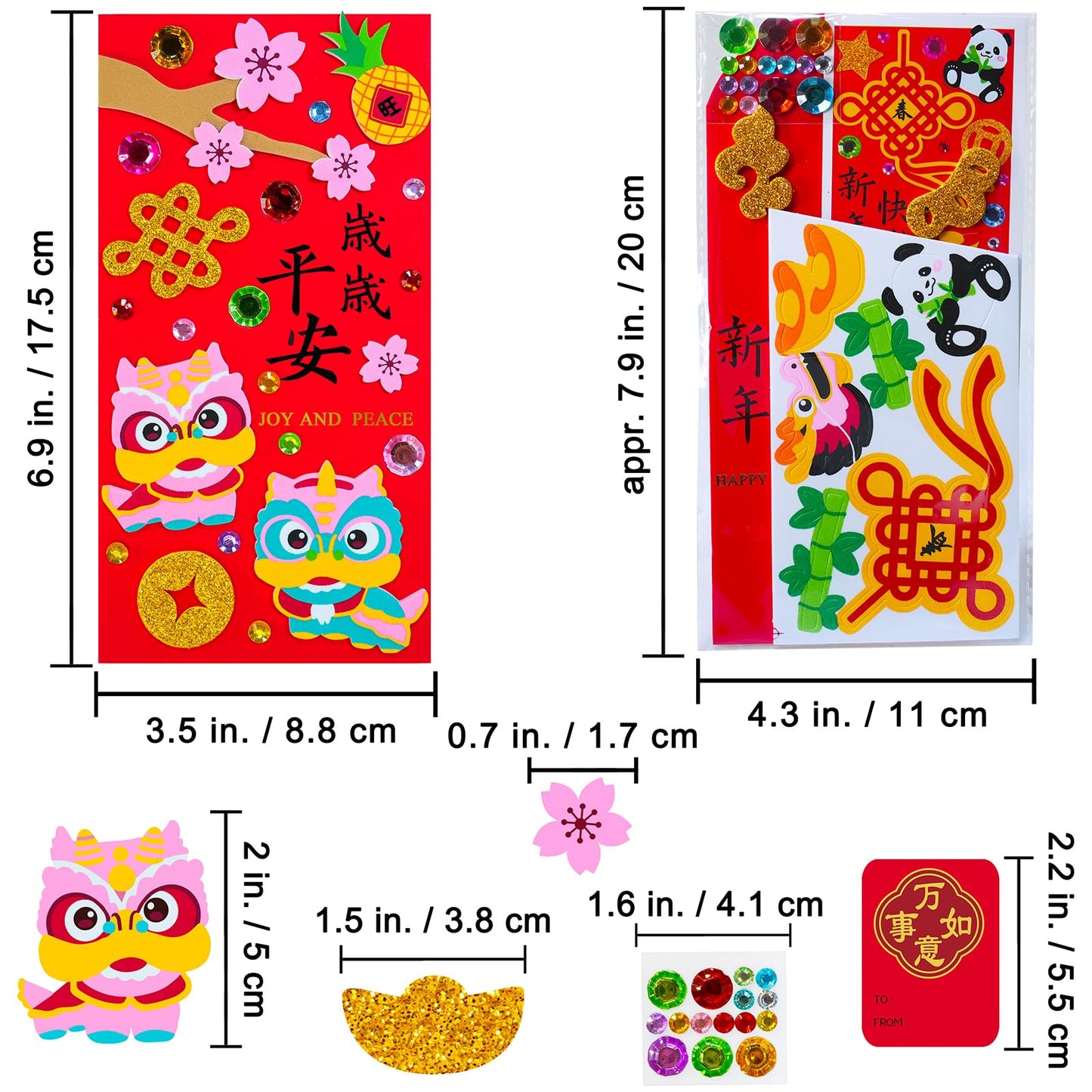 Winlyn 24-Pack Chinese New Year Red Envelopes Craft Kit | DIY Hong Bao for Kids
