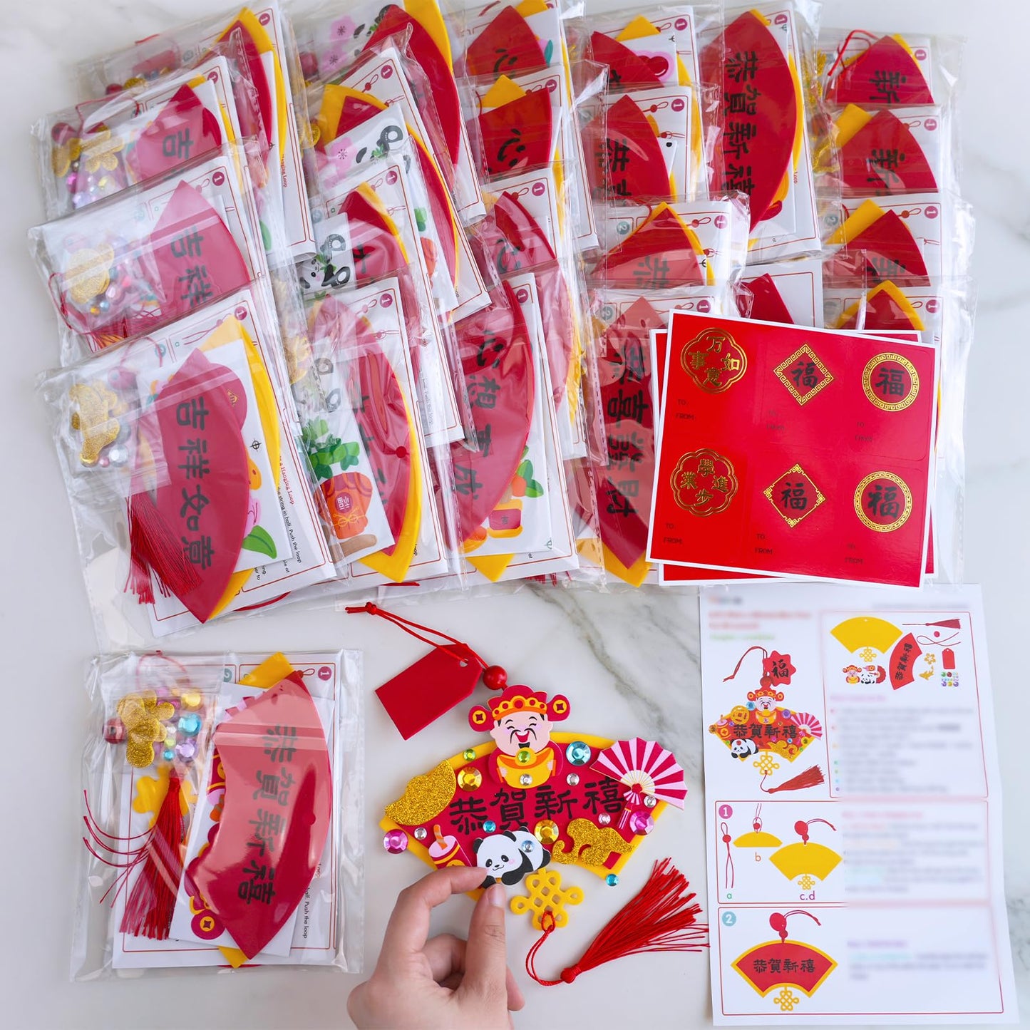 Winlyn 24 Sets DIY Chinese New Year Fan Ornaments – Horse Year 2026