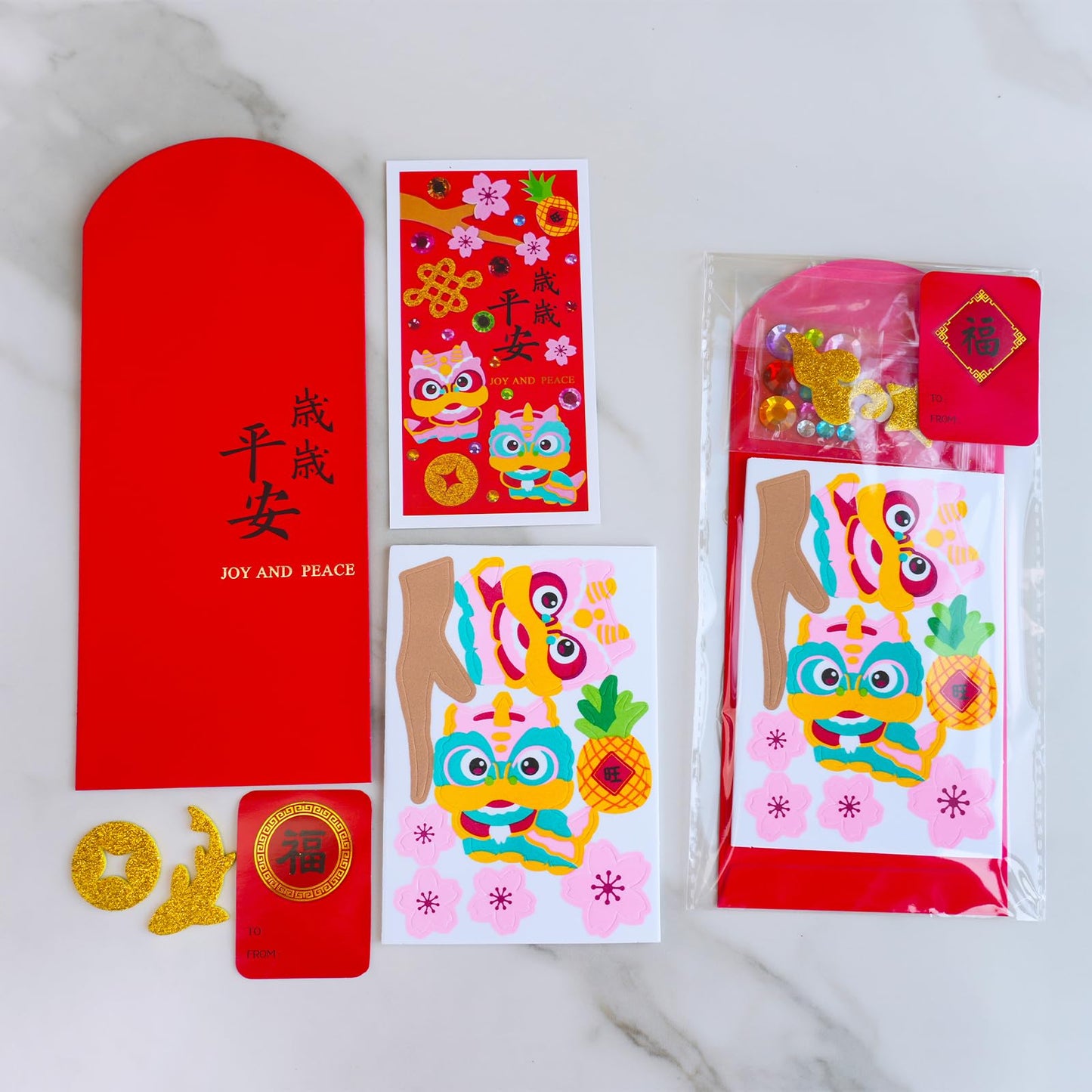 Winlyn 24-Pack Chinese New Year Red Envelopes Craft Kit | DIY Hong Bao for Kids
