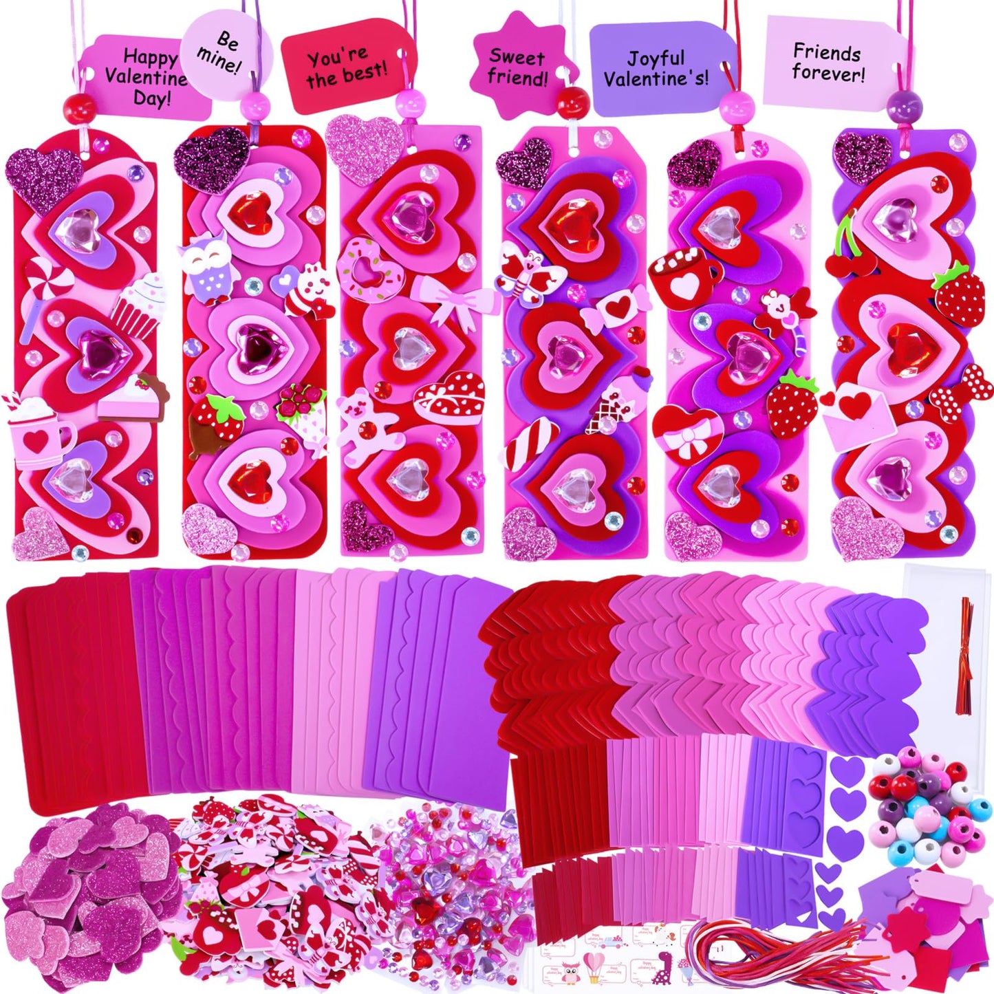 Winlyn 36-Set Valentine's Day DIY 3D Heart Bookmarks Kit for Kids