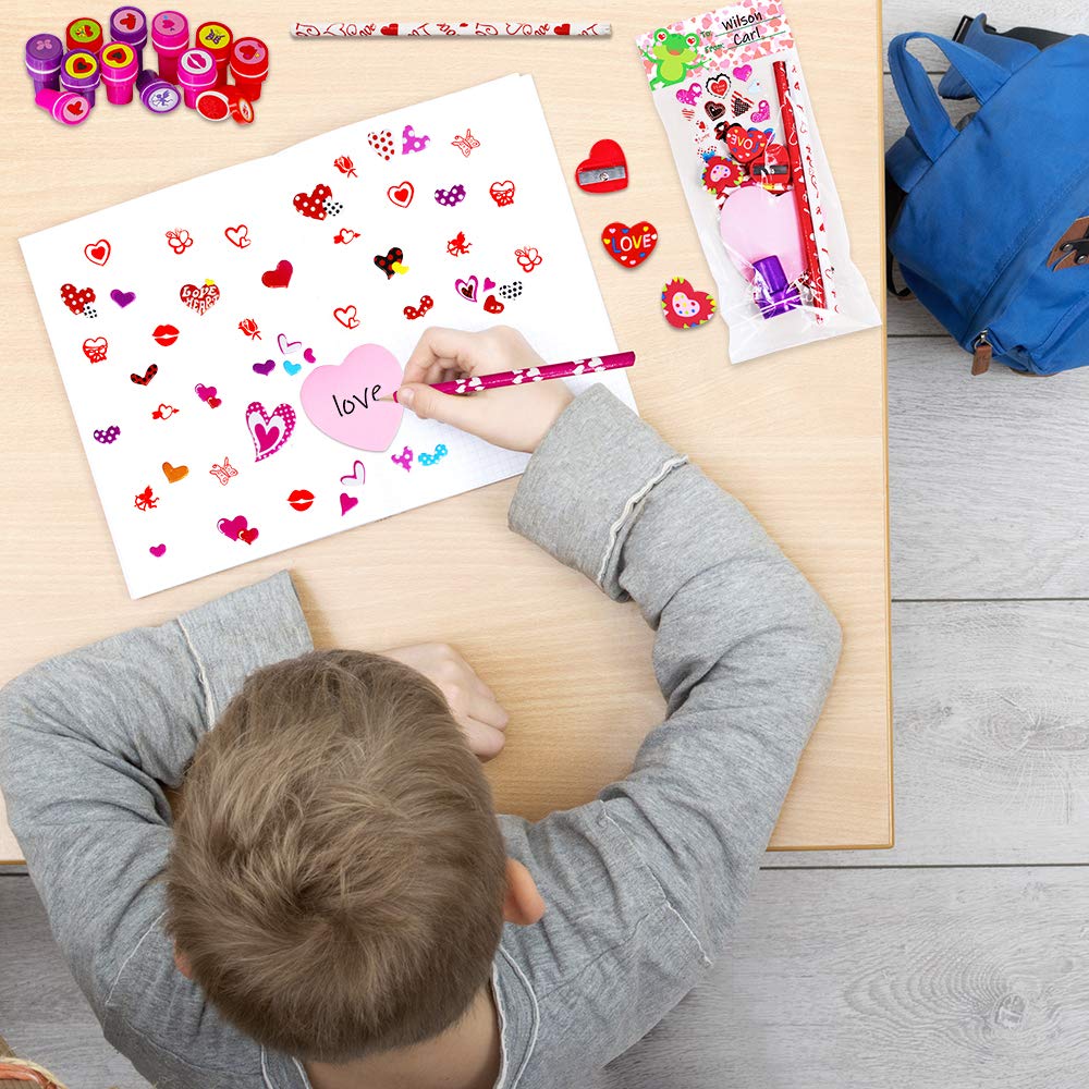 Winlyn 30 Sets Valentine's Day Stationery Toy Assortment – Bulk Party Favors for Kids & Classrooms