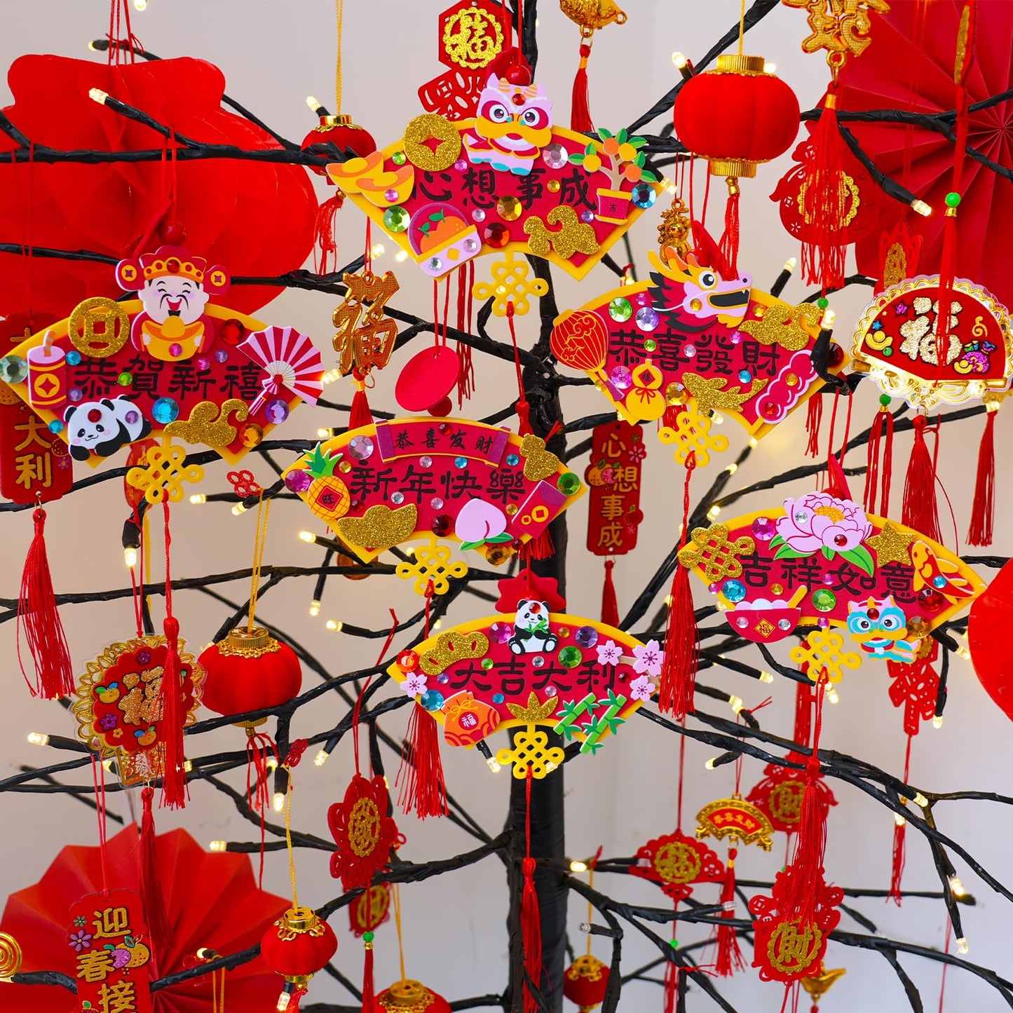 Winlyn 24 Sets DIY Chinese New Year Fan Ornaments – Horse Year 2026