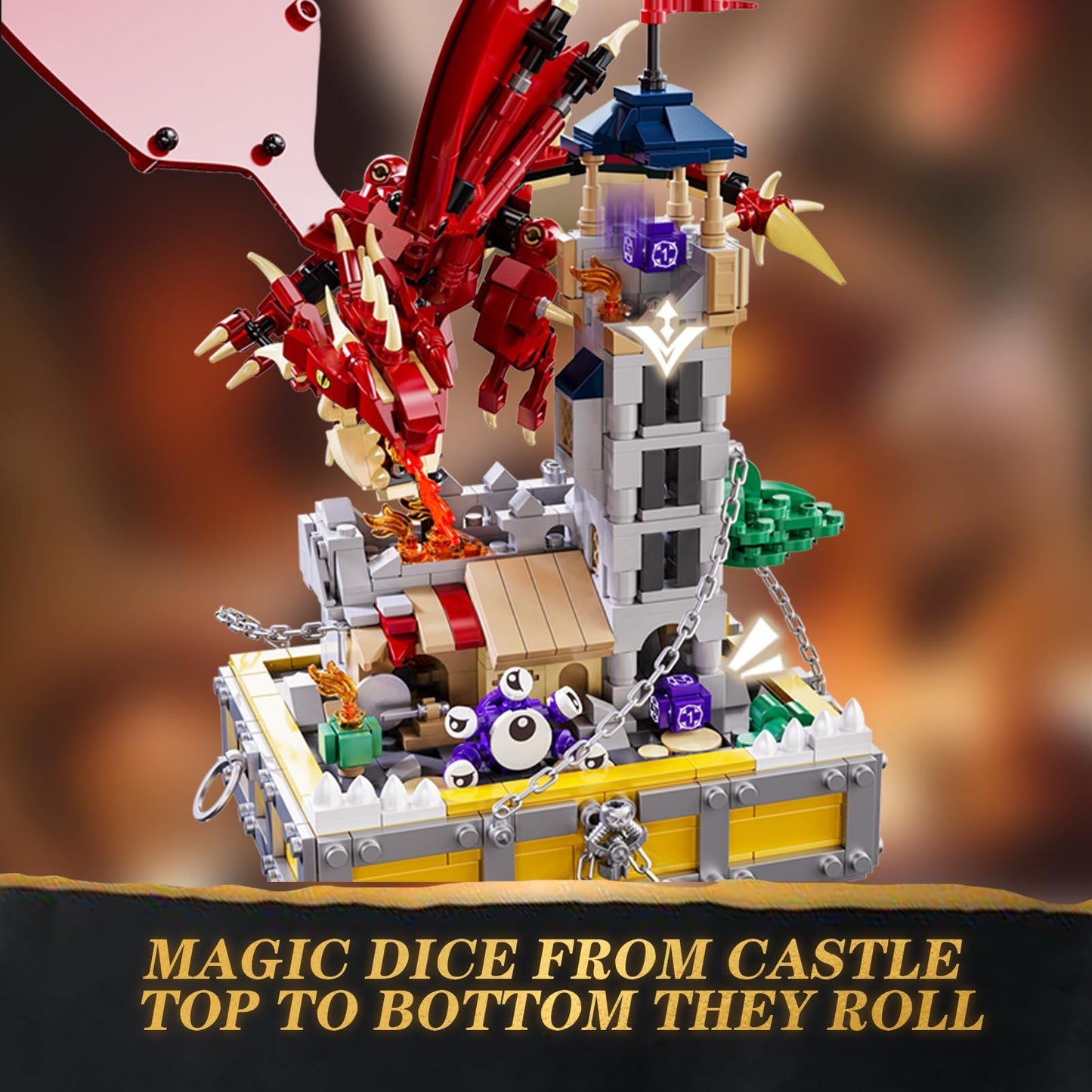 WINNER SPACE Dragons & Treasures: 927-Piece Medieval Castle Building Set with Red Dragon