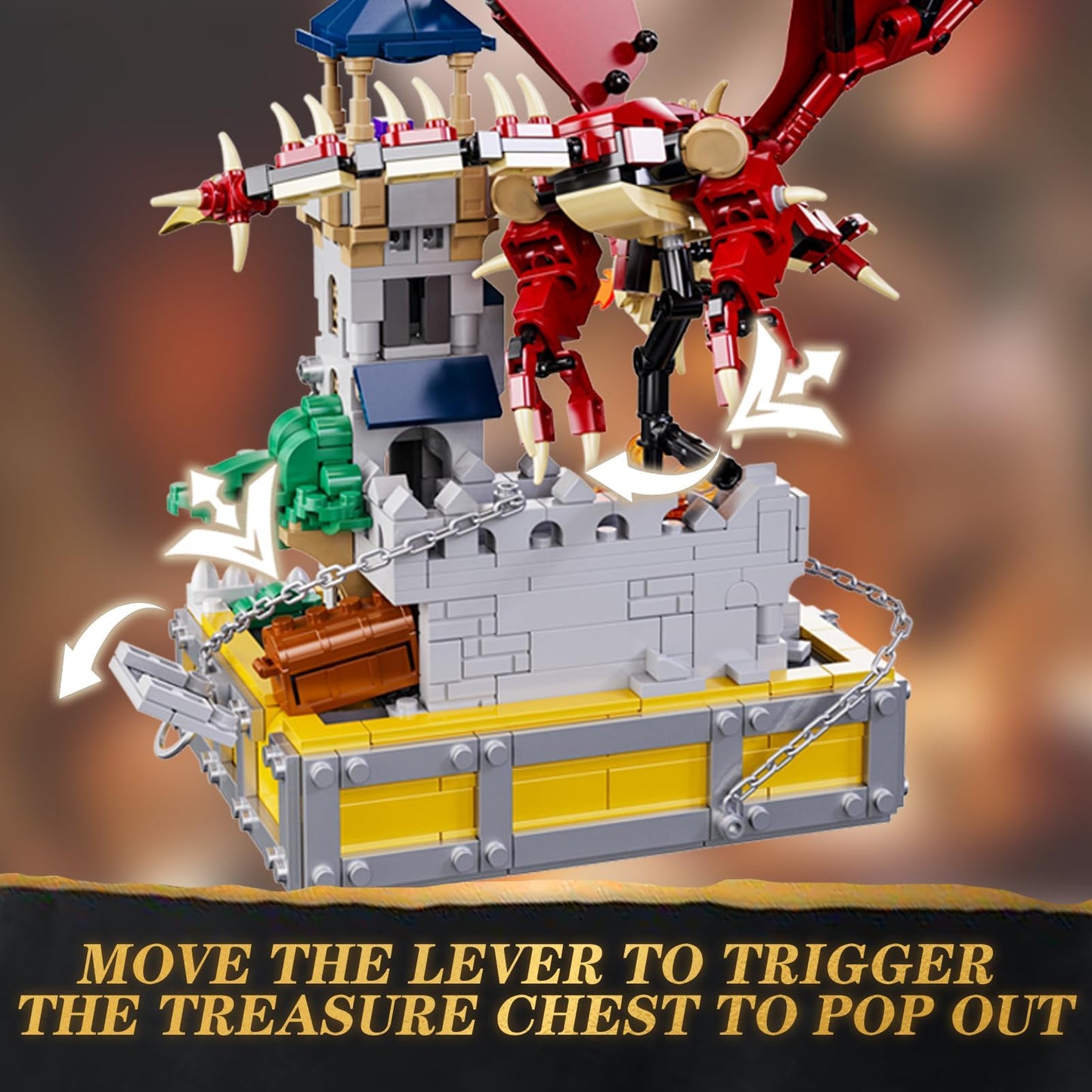 WINNER SPACE Dragons & Treasures: 927-Piece Medieval Castle Building Set with Red Dragon