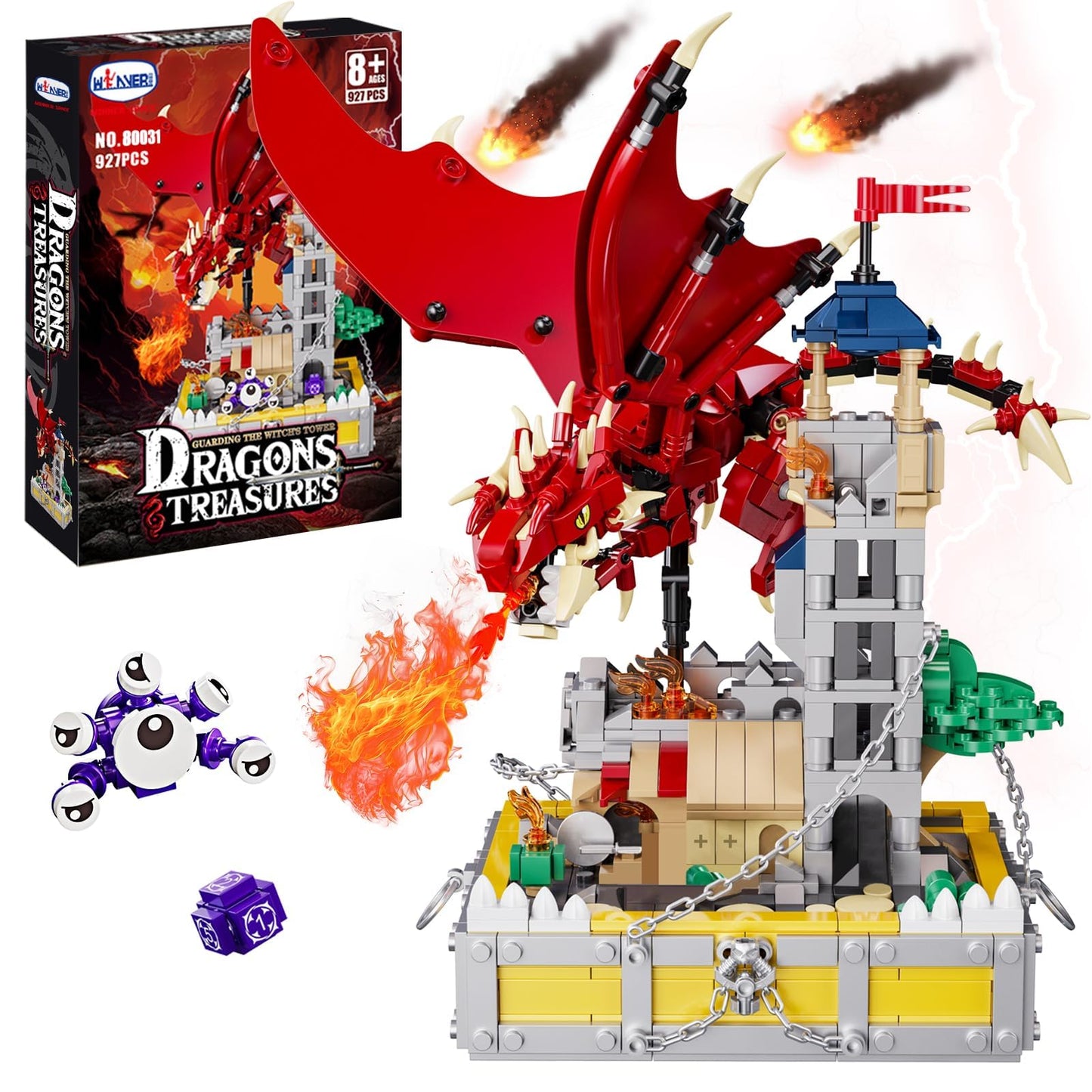 WINNER SPACE Dragons & Treasures: 927-Piece Medieval Castle Building Set with Red Dragon