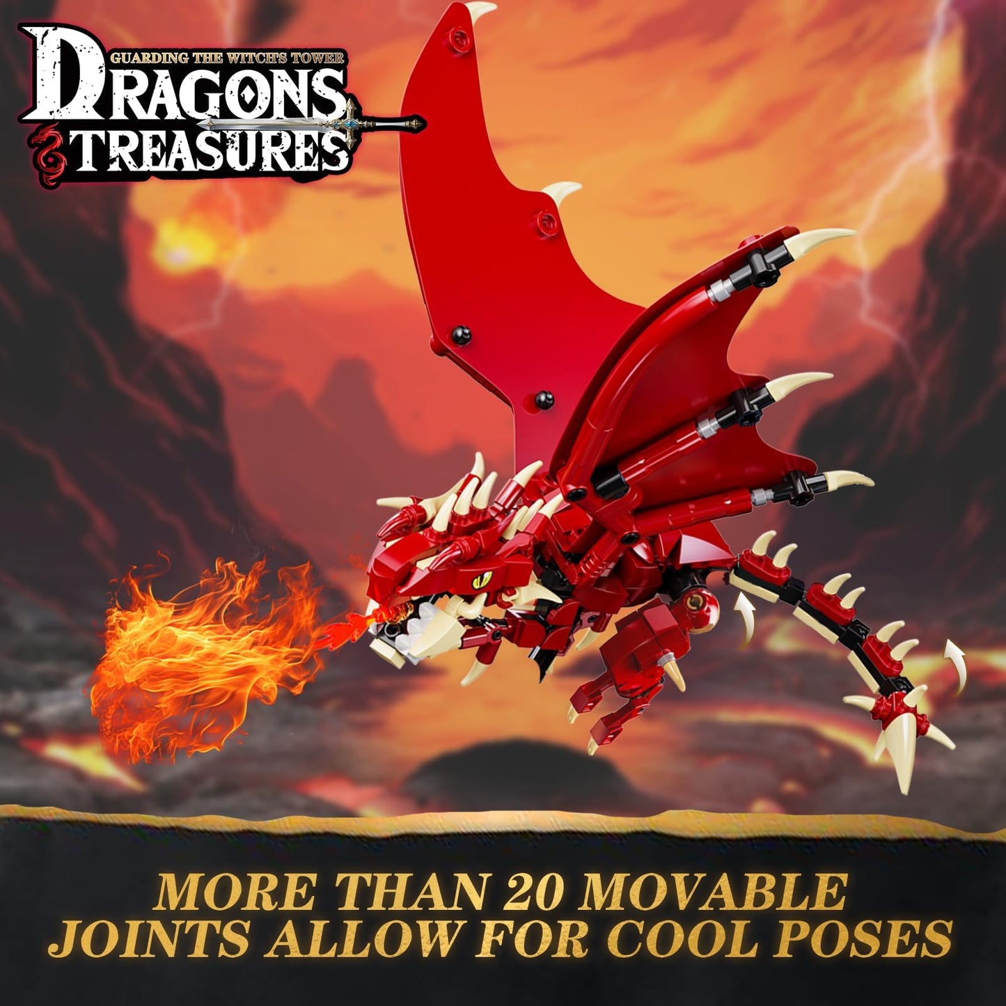 WINNER SPACE Dragons & Treasures: 927-Piece Medieval Castle Building Set with Red Dragon