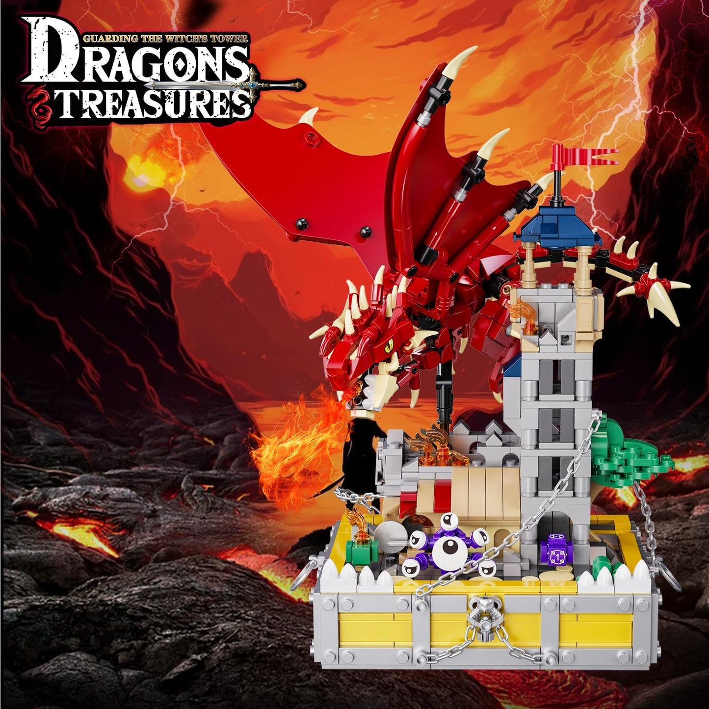 WINNER SPACE Dragons & Treasures: 927-Piece Medieval Castle Building Set with Red Dragon
