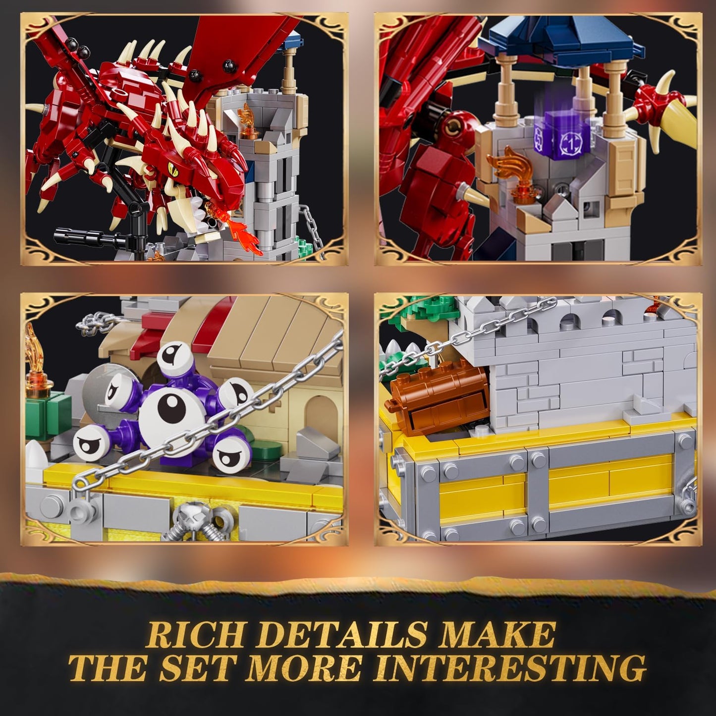 WINNER SPACE Dragons & Treasures: 927-Piece Medieval Castle Building Set with Red Dragon