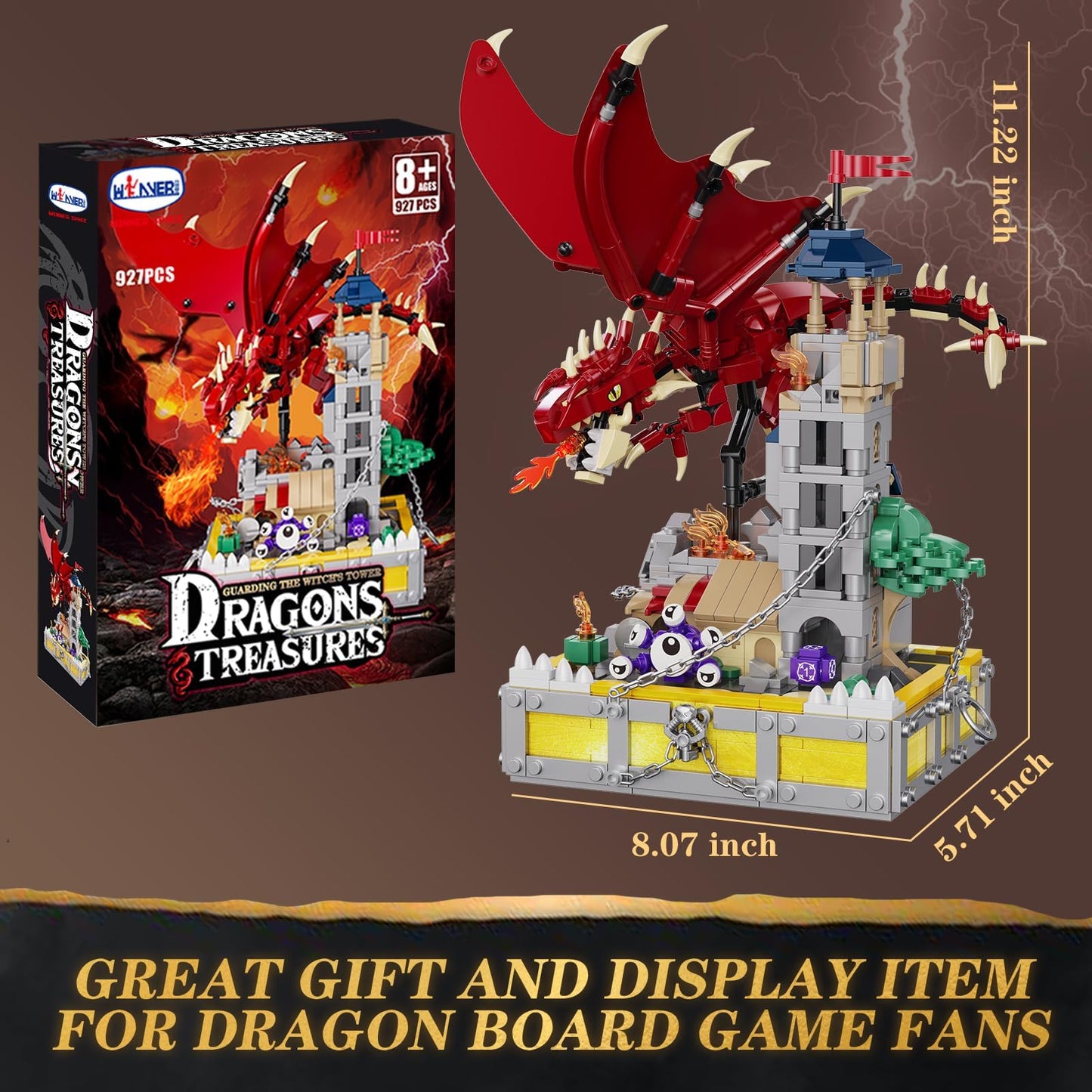 WINNER SPACE Dragons & Treasures: 927-Piece Medieval Castle Building Set with Red Dragon