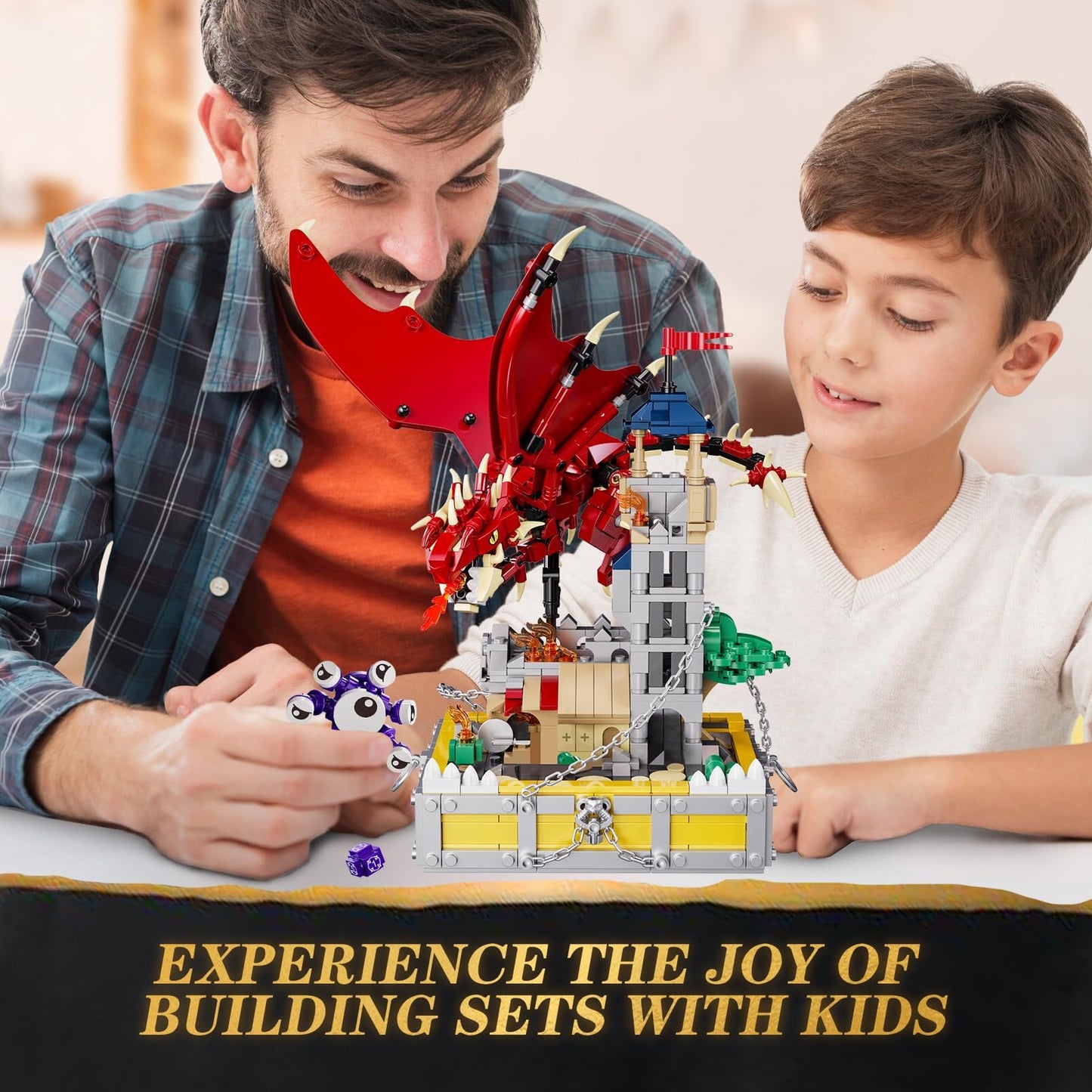 WINNER SPACE Dragons & Treasures: 927-Piece Medieval Castle Building Set with Red Dragon