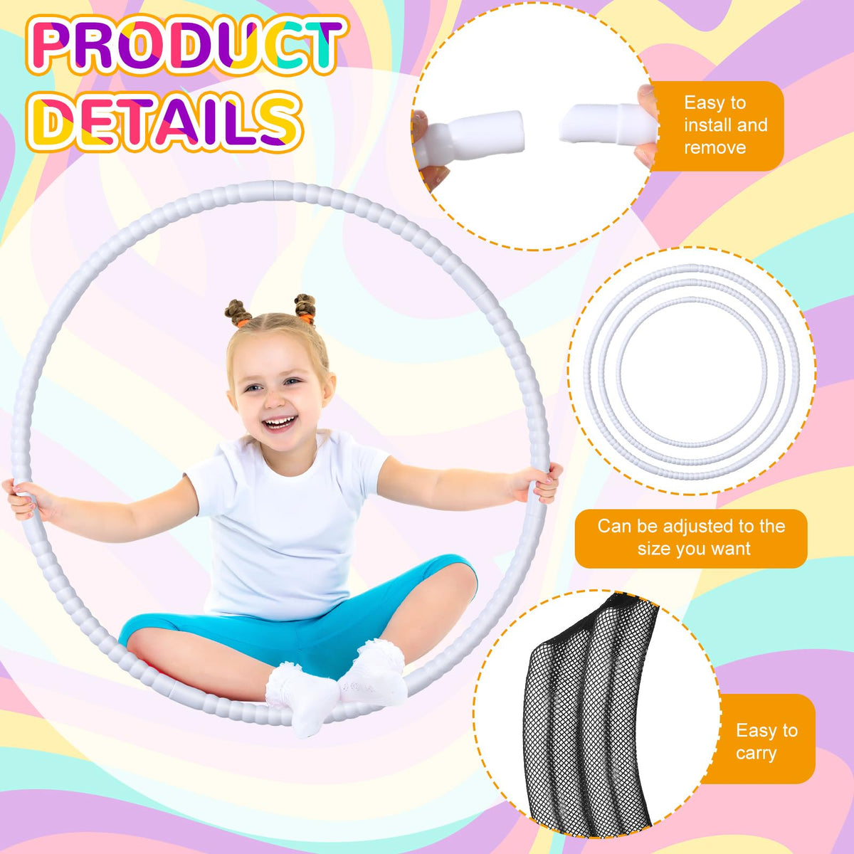 WinnerWhy 2 Pcs Toy Hoop Set - Detachable Adjustable Rings (White, 23 Inch)