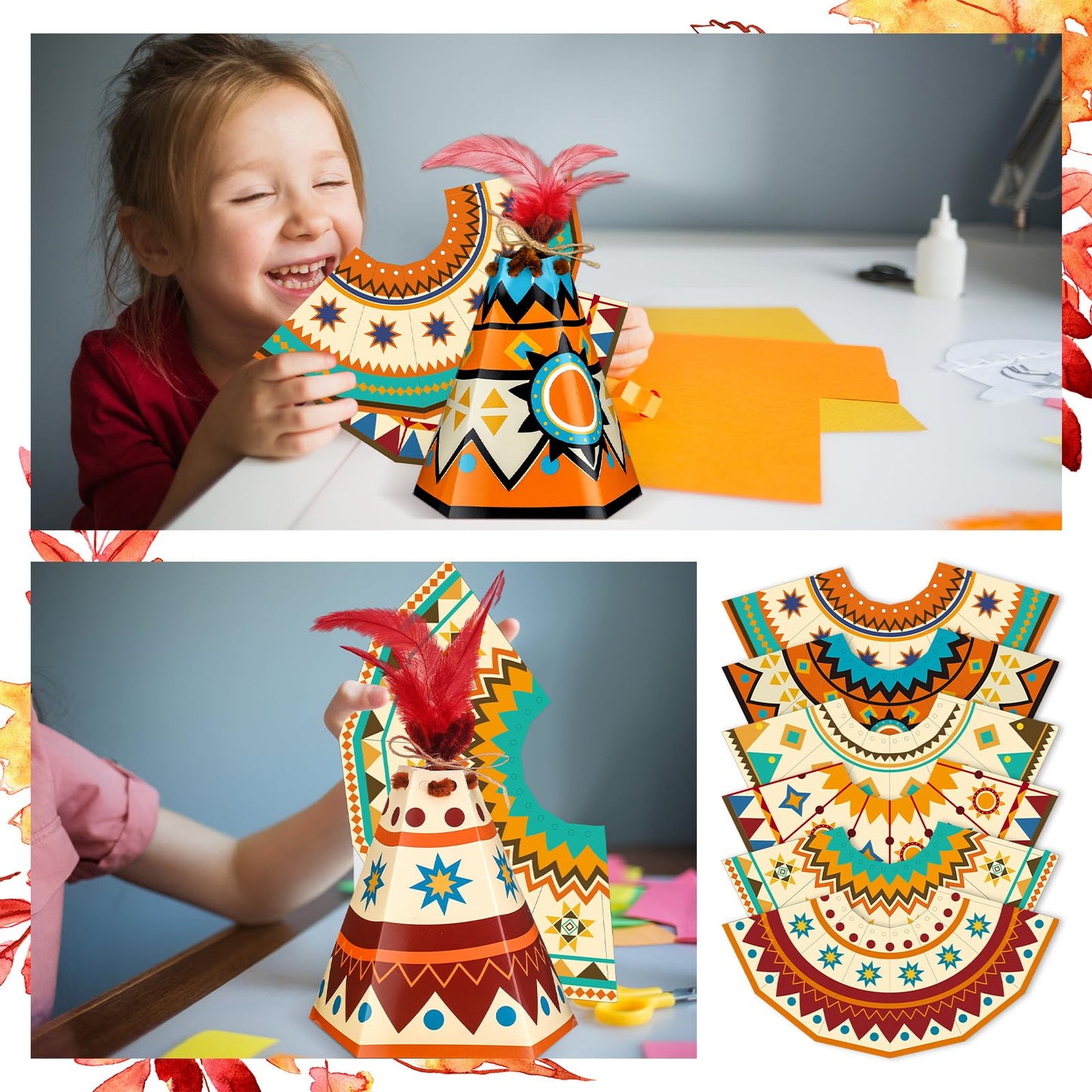 WinnerWhy 24-Piece Native American Teepee Crafts Kit for Kids – DIY Teepee Tent Decor
