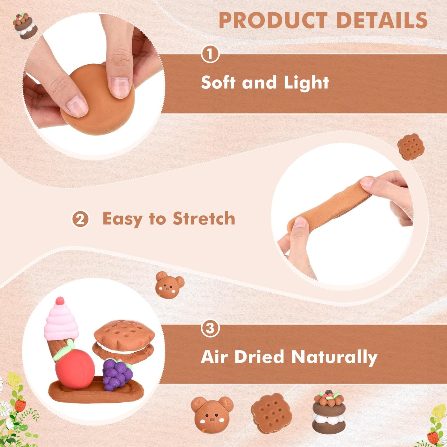 WinnerWhy 72 Pcs 38oz Light Brown Air Dry Clay – Ultra-Light Modeling Clay for Kids, DIY Sculpting