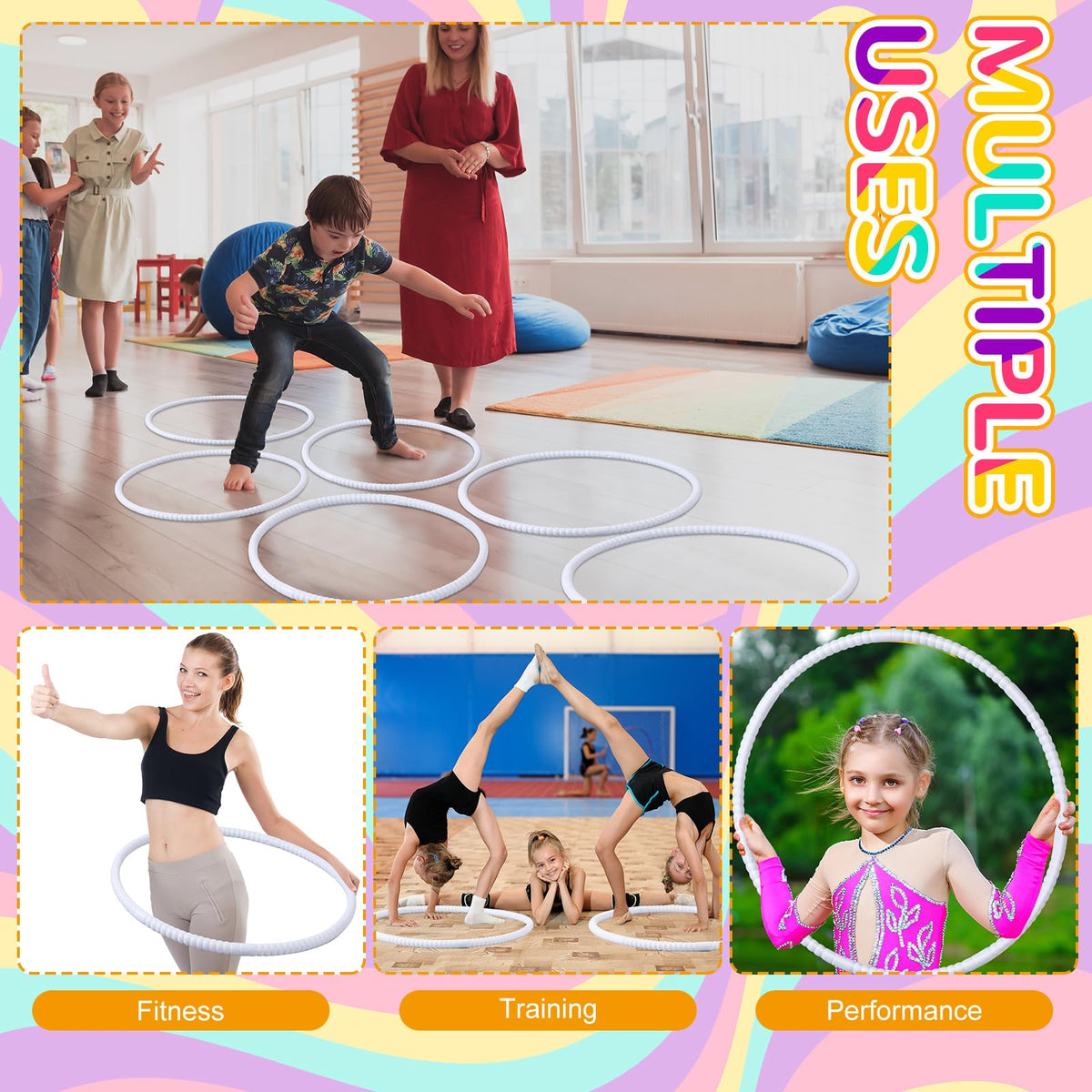 WinnerWhy 2 Pcs Toy Hoop Set - Detachable Adjustable Rings (White, 23 Inch)