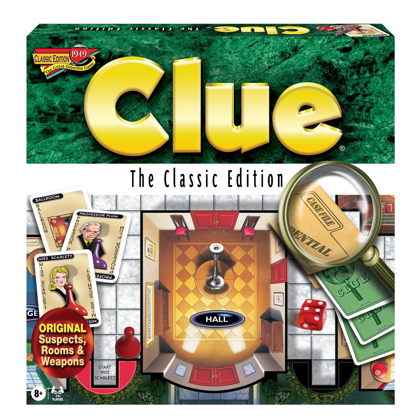 Clue Classic with 1949 Card Artwork & Suspects – Winning Moves Games USA – Classic Whodunnit for 3–6 Players