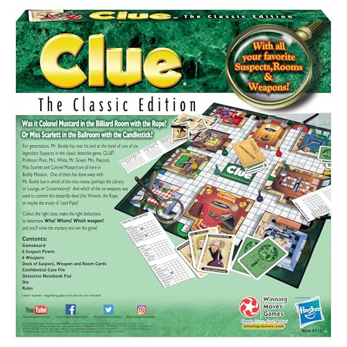 Clue Classic with 1949 Card Artwork & Suspects – Winning Moves Games USA – Classic Whodunnit for 3–6 Players