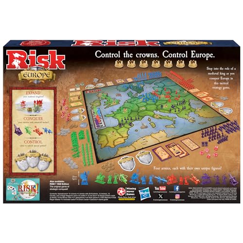 Risk Europe by Winning Moves – Medieval Strategy Board Game for 2–4 Players (Ages 14+), Siege Weapons Included