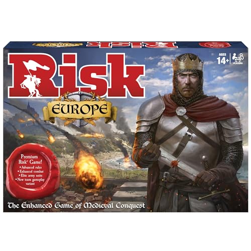 Risk Europe by Winning Moves – Medieval Strategy Board Game for 2–4 Players (Ages 14+), Siege Weapons Included