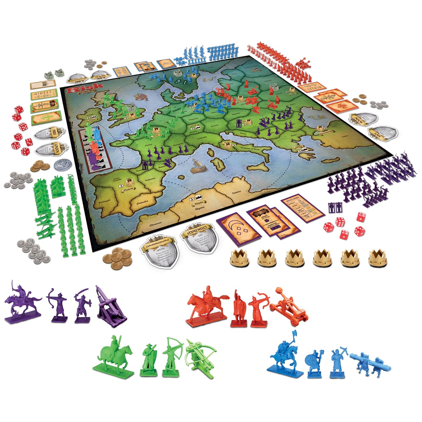 Risk Europe by Winning Moves – Medieval Strategy Board Game for 2–4 Players (Ages 14+), Siege Weapons Included