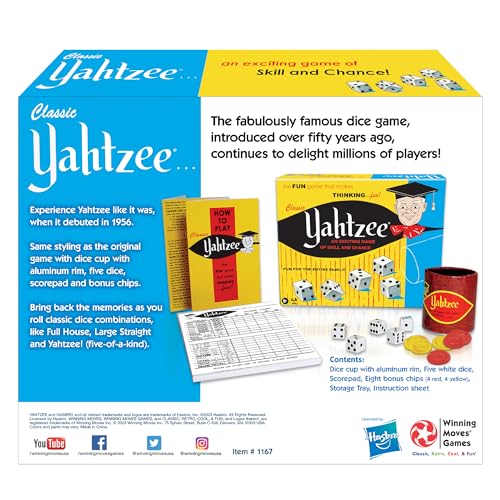 Winning Moves Classic Yahtzee with Retro Artwork — Original Dice Cup, 5 Dice & Scorepad, Ages 8+, 2+ Players (1167)