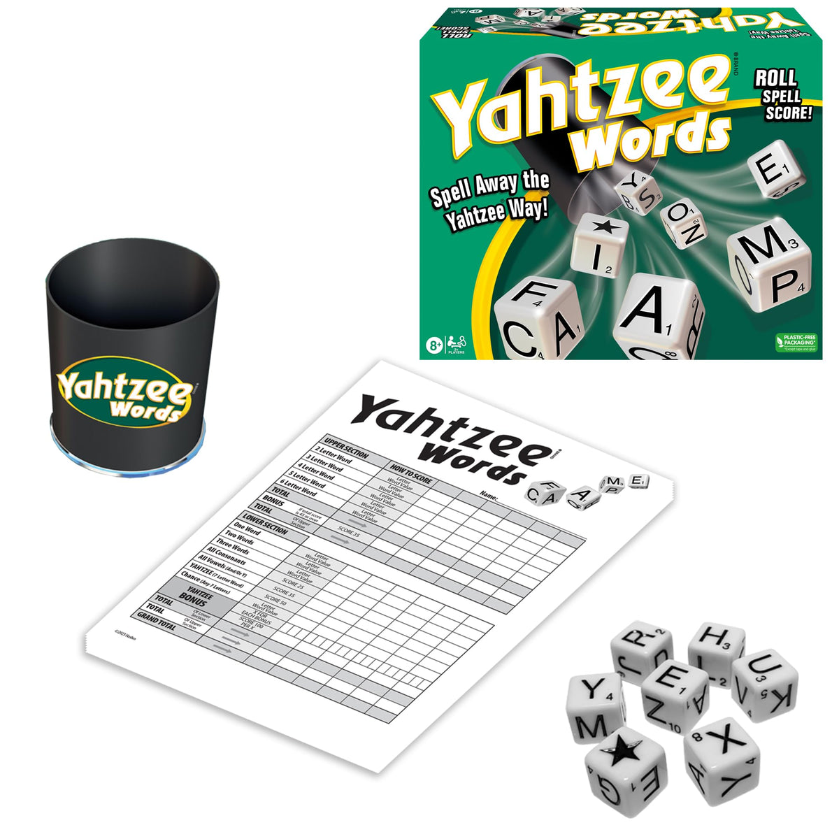 Winning Moves Yahtzee Words – Family Word Game for 2+ Players (Ages 8+)