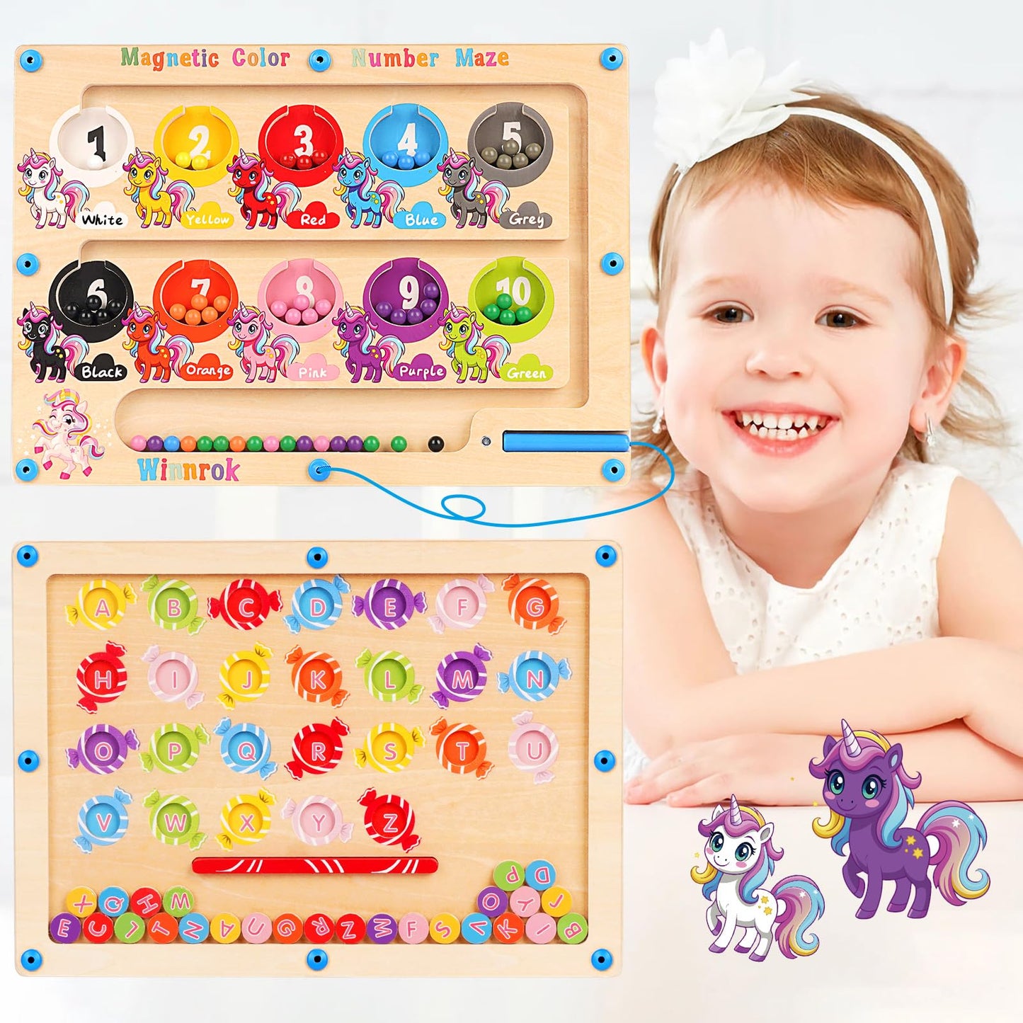 Winnrok 2in1 Magnetic Color & Number Maze – Montessori Alphabet Board for Toddlers Aged 1-5 | Learning Puzzle Gift