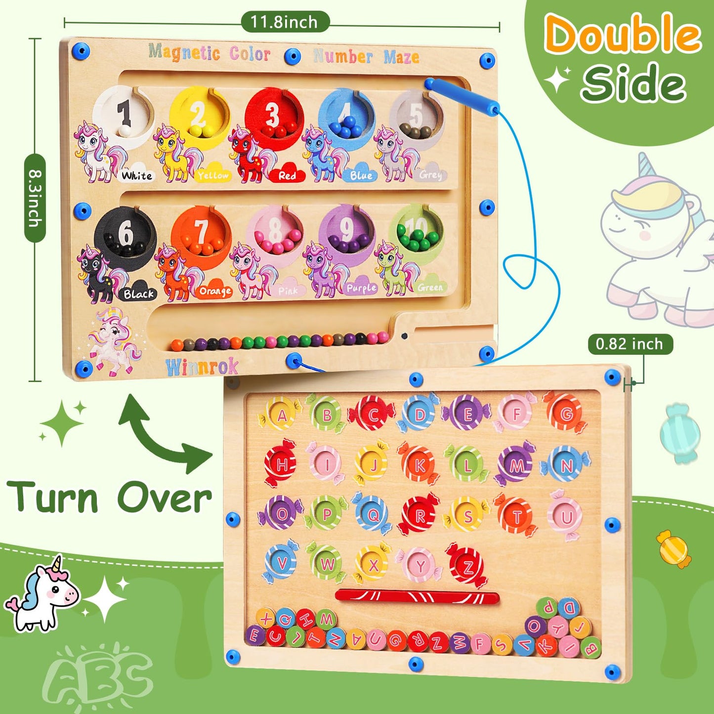 Winnrok 2in1 Magnetic Color & Number Maze – Montessori Alphabet Board for Toddlers Aged 1-5 | Learning Puzzle Gift
