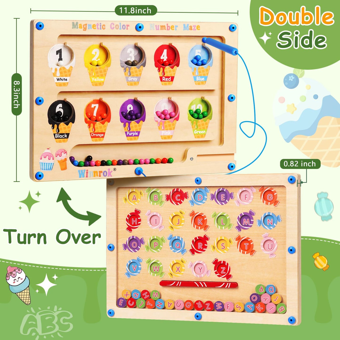 Winnrok 2-in-1 Magnetic Color and Number Maze – Montessori Alphabet Puzzle Board for Toddlers