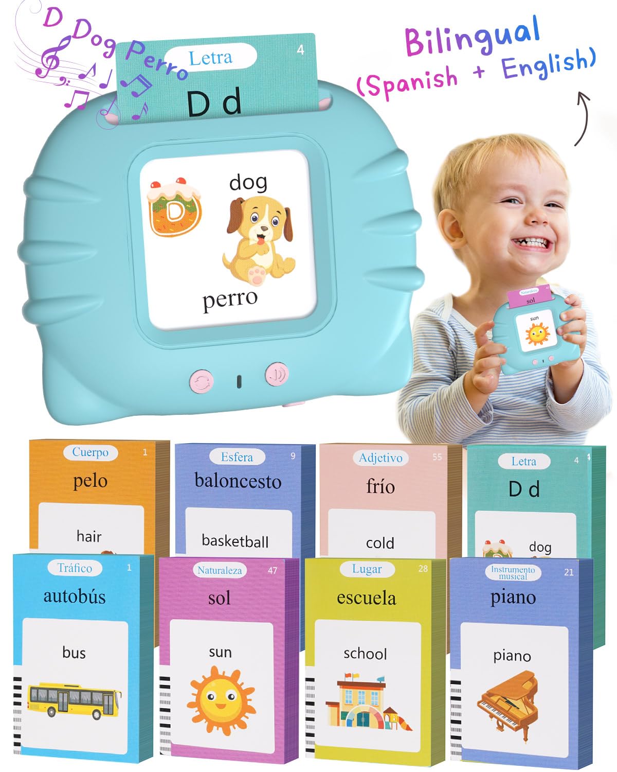 Winnrok 510-Word Bilingual Flash Cards for Toddlers 1-3 | English & Spanish Montessori Language Toy