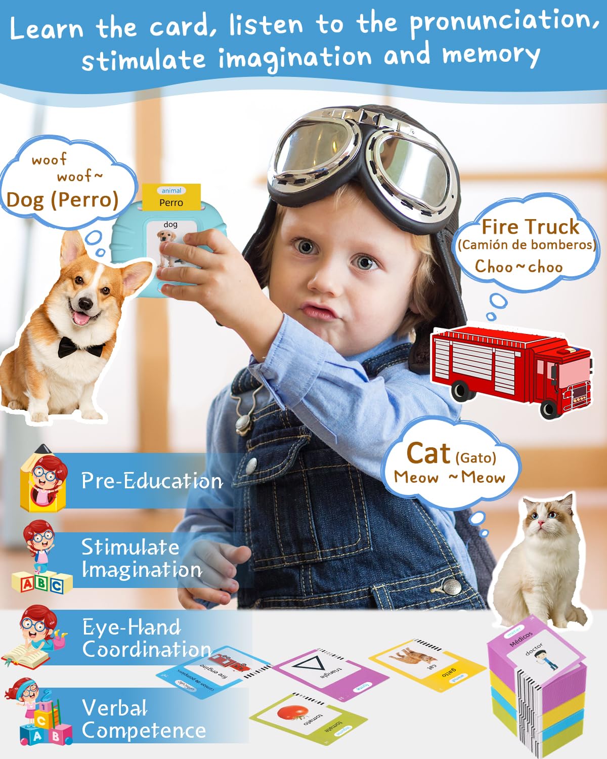 Winnrok 510-Word Bilingual Flash Cards for Toddlers 1-3 | English & Spanish Montessori Language Toy