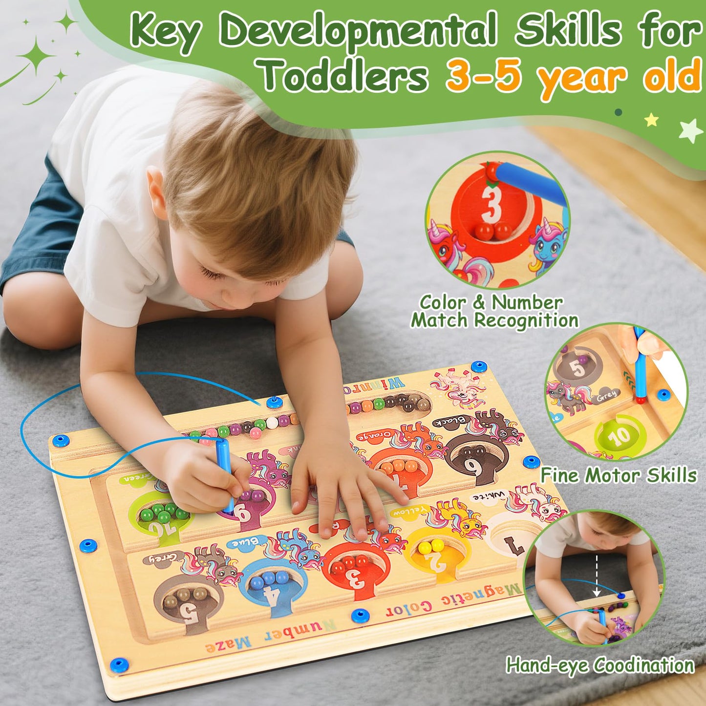 Winnrok 2in1 Magnetic Color & Number Maze – Montessori Alphabet Board for Toddlers Aged 1-5 | Learning Puzzle Gift