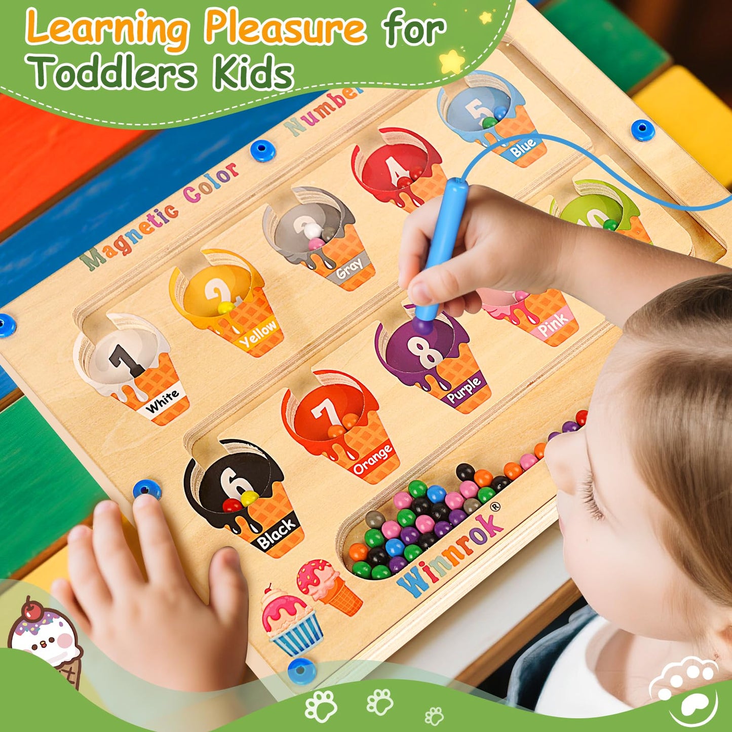 Winnrok 2-in-1 Magnetic Color and Number Maze – Montessori Alphabet Puzzle Board for Toddlers