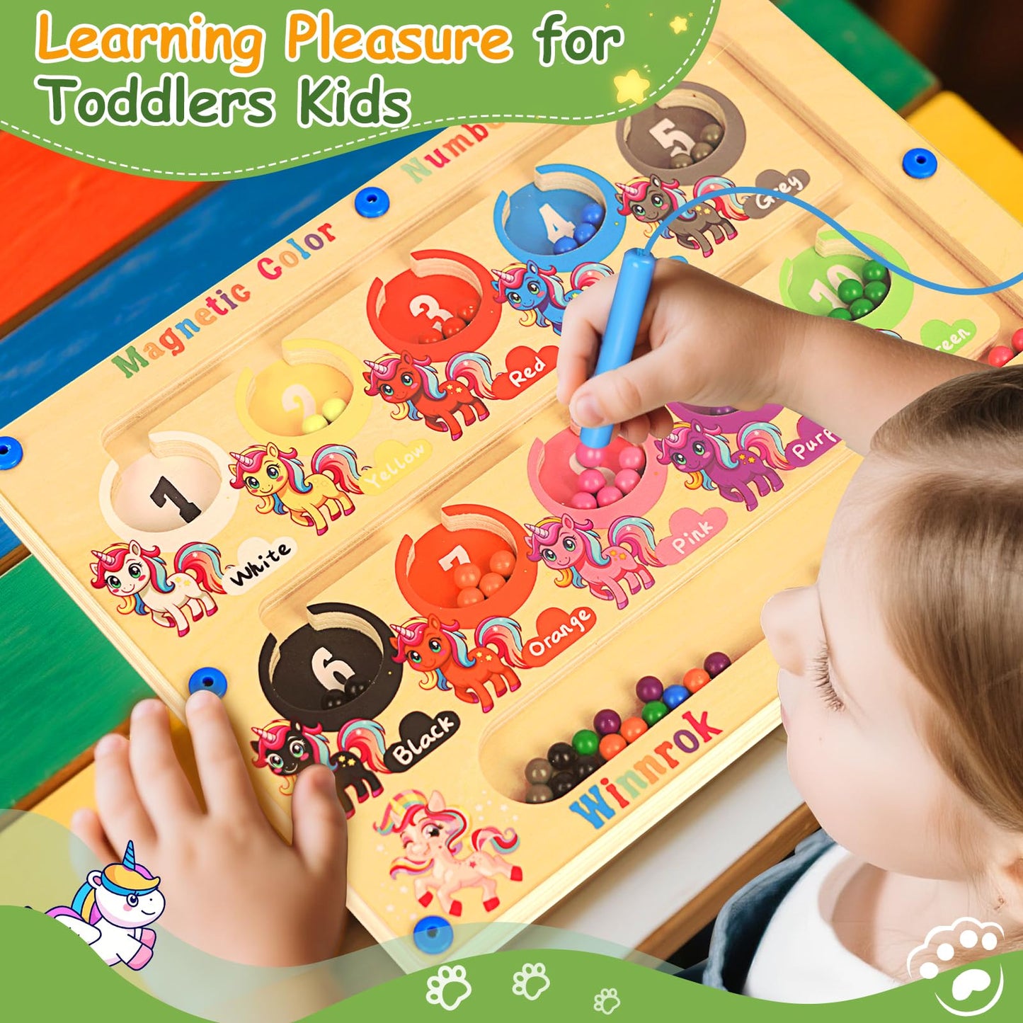 Winnrok 2in1 Magnetic Color & Number Maze – Montessori Alphabet Board for Toddlers Aged 1-5 | Learning Puzzle Gift