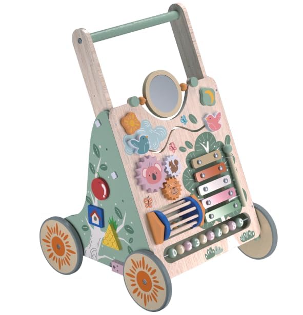 Winnrok Wooden Baby Walker – Adjustable Height, Quiet Wheels, Montessori Sit-to-Stand