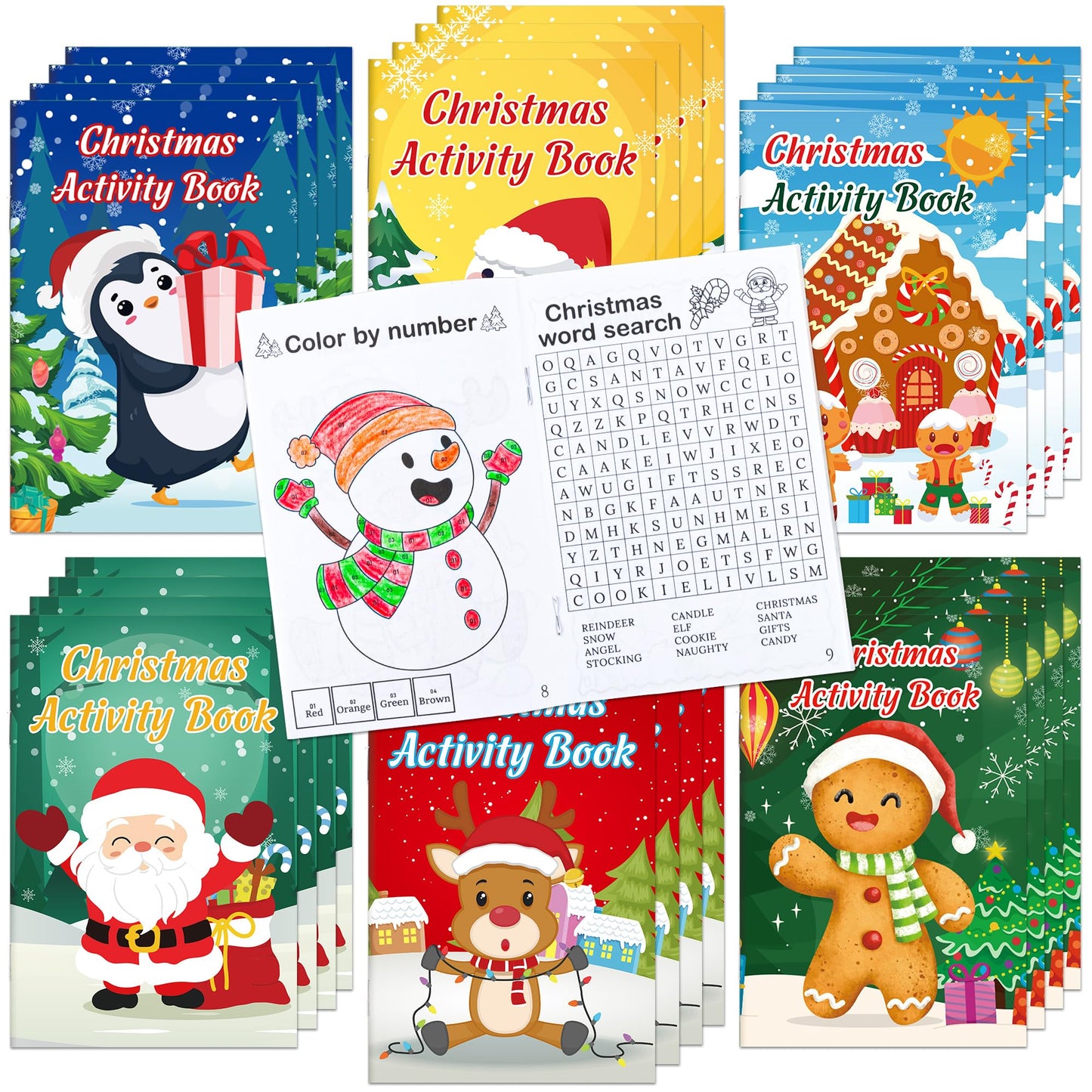 Winrain 24-Pack Christmas Activity Books for Kids – Holiday Coloring & Mazes