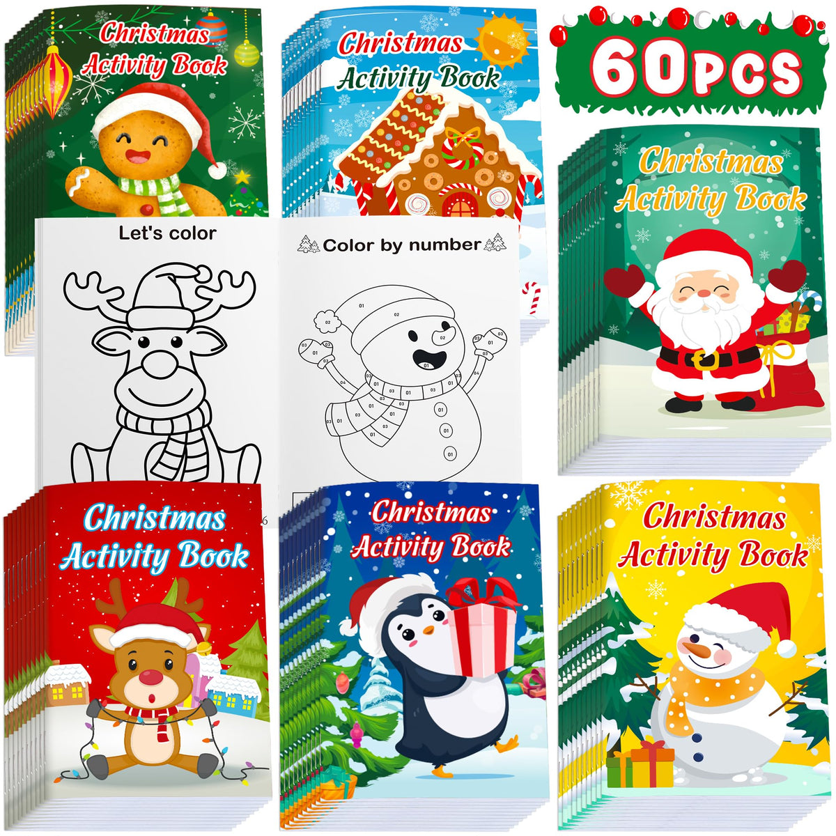 Winrain 60PCS Christmas Activity Books – Bulk Holiday Party Favors for Kids