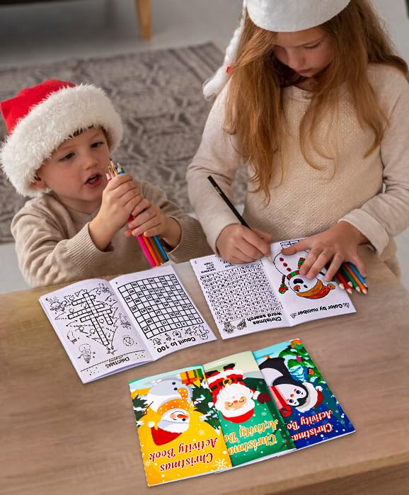 Winrain 24-Pack Christmas Activity Books for Kids – Holiday Coloring & Mazes