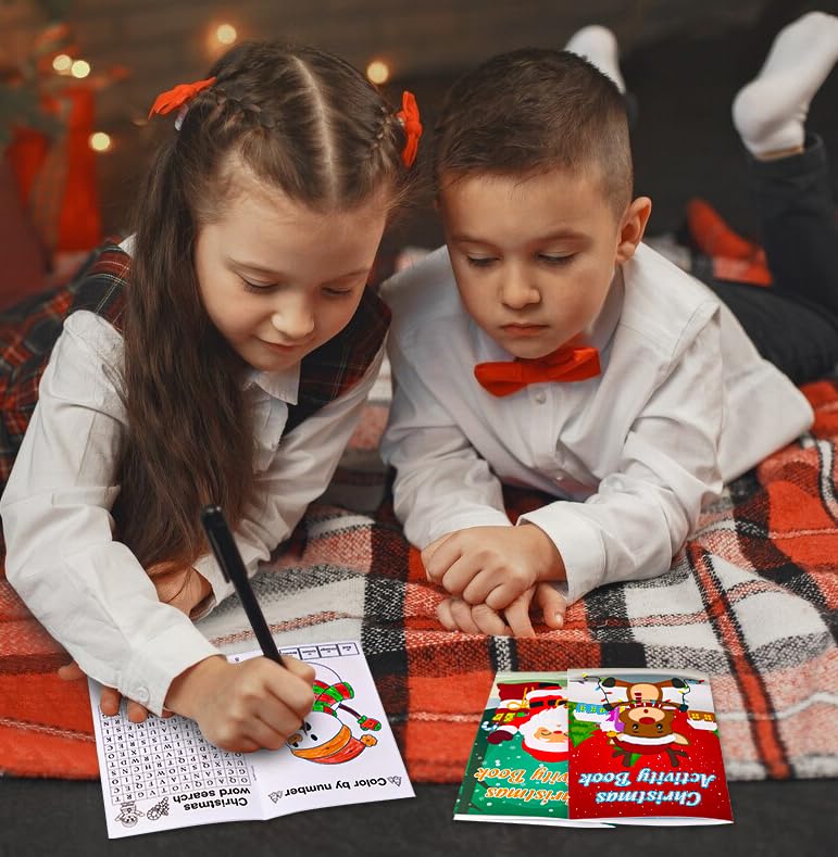 Winrain 24-Pack Christmas Activity Books for Kids – Holiday Coloring & Mazes