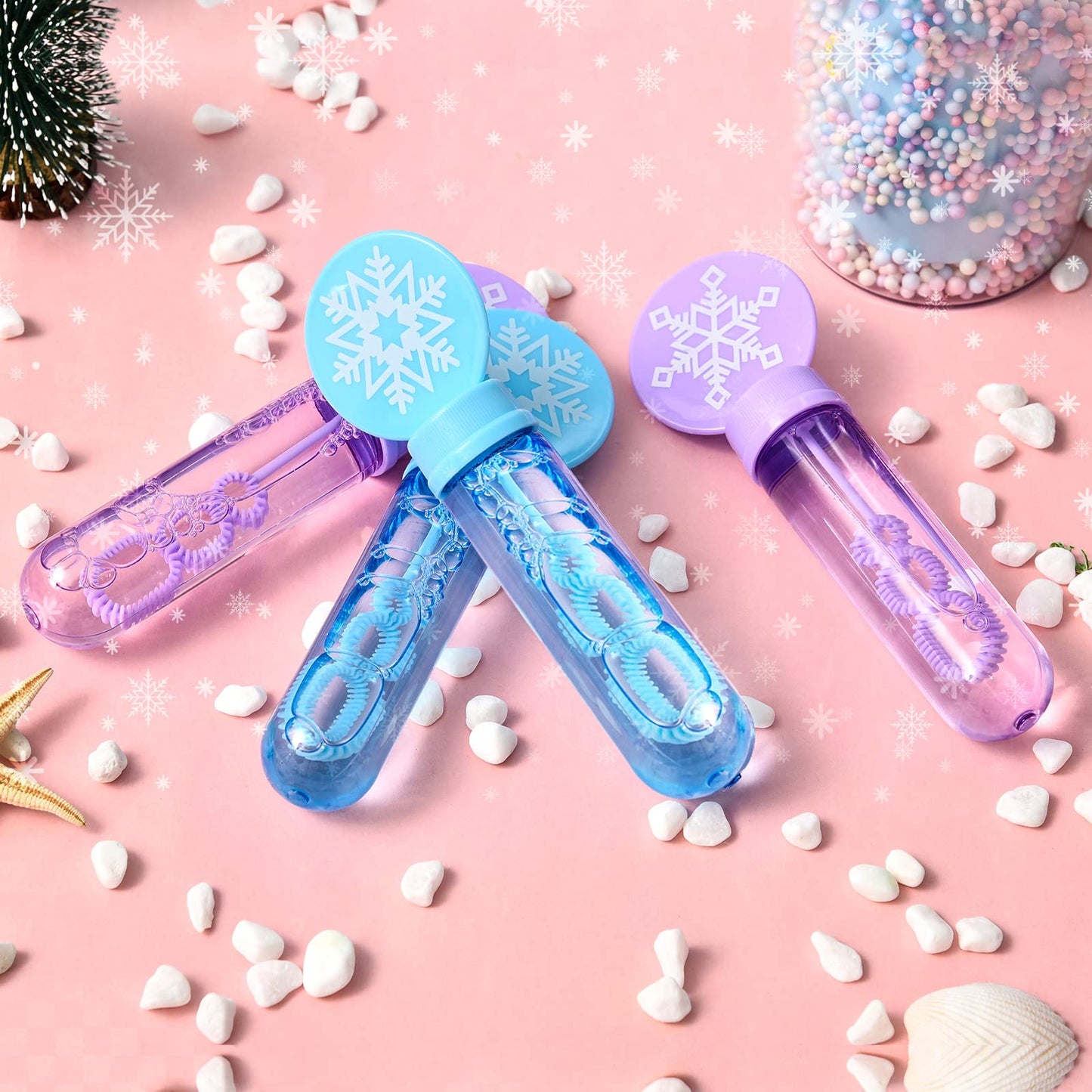 Winrayk 24 Large Snowflake Bubble Wands with Gift Card – Winter Party Favors for Kids