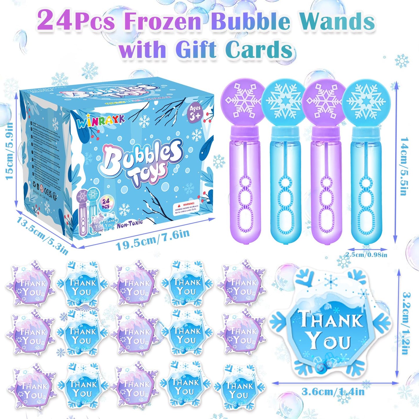 Winrayk 24 Large Snowflake Bubble Wands with Gift Card – Winter Party Favors for Kids